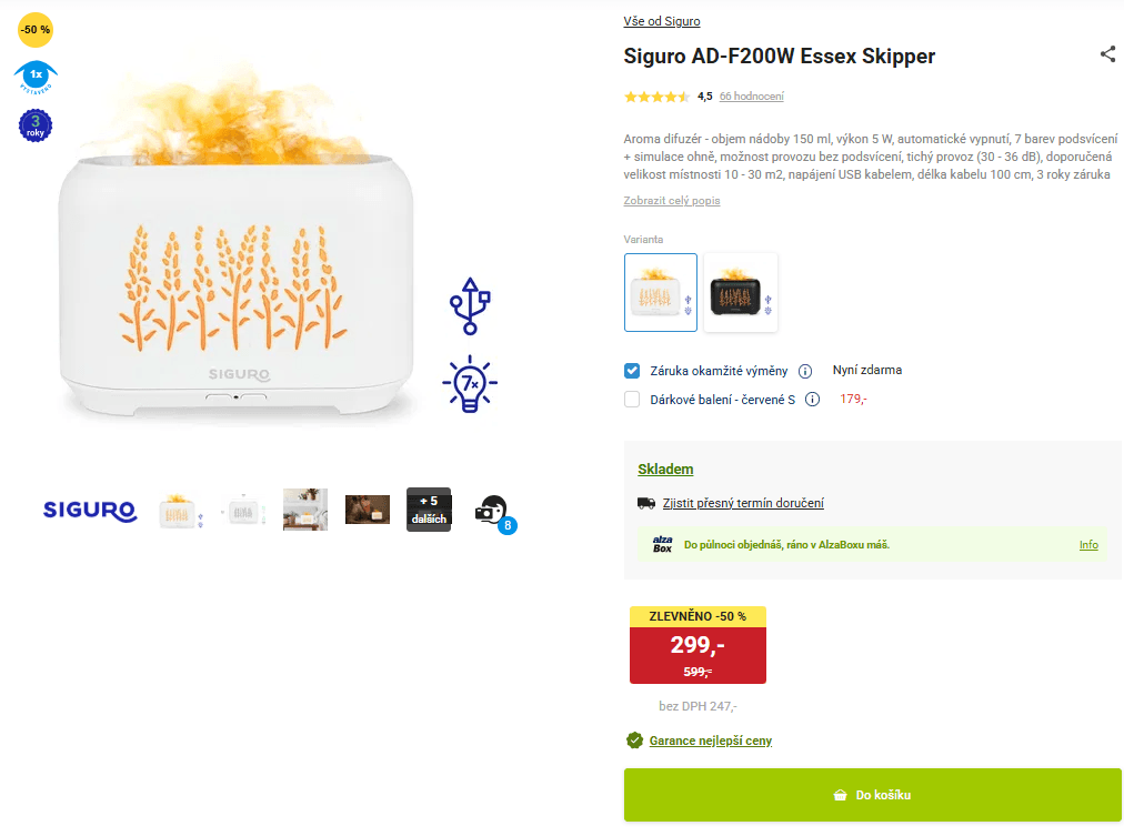 Aroma difuzér Siguro 150ml, podsvícení